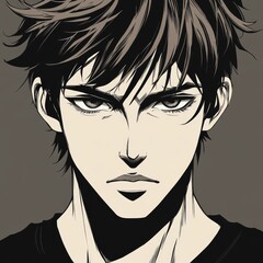 Intense Gaze Anime Style Male Portrait