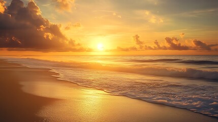 Fototapeta premium Breathtaking sunset over the ocean with golden hues reflecting.