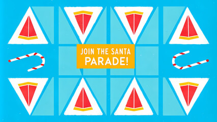 Fototapeta premium Santa parade poster with red and blue geometric patterns