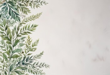Hand-painted watercolor leafy border on white paper, creative, organic, greenery