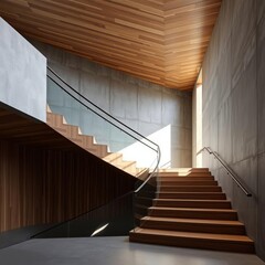Modern minimalist staircase with concrete wall and wooden accents wood concrete design wood design concrete architecture wall floor modern