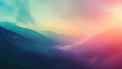Dreamlike Pastel Mountainscape Soft Hues Enveloping Peaks