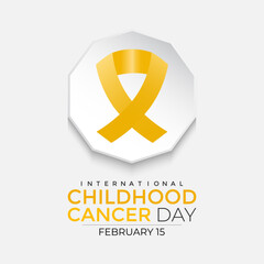 Vector graphic of International Childhood Cancer day is observed every year on February 15. Realistic ribbon with child and stethoscope Banner poster, flyer and background design. Vector illustration.