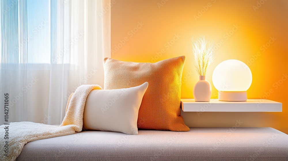 Poster a cozy corner with a sectional sofa in warm earth tones, accented by a soft throw blanket and a side
