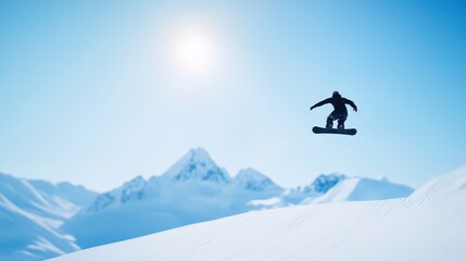 Dynamic Snowboarder Performing an Aerial Trick Above Pristine Snowy Mountain Landscape Captured in a Moment of Thrilling Winter Adventure and Freedom