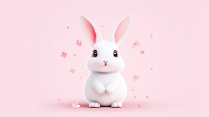 Obraz premium A minimalistic illustration of a rabbit standing front-facing, filling the entire screen with vibrant colors and exaggerated features.