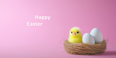 A Digital Ad For "Happy Easter" On A Social Media Platform Or A Banner For Web Design Or Print Poster Template Or Easter Promotion, With Large Copy Space.