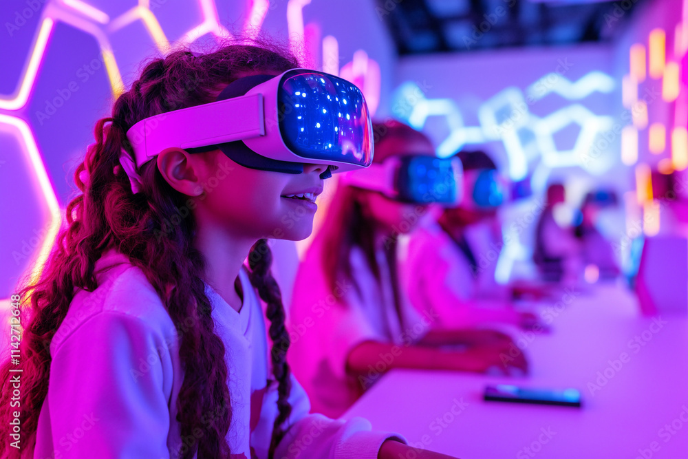 Poster students engaged in exciting stem learning through virtual reality experiences. generative ai