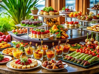 Obraz premium Luxurious Buffet: Gourmet Appetizer Platter Panoramic Photography
