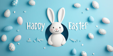 A Digital Ad For "Happy Easter" On A Social Media Platform Or A Banner For Web Design Or Print Poster Template Or Easter Promotion, With Large Copy Space.