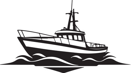 A black and white boat logo type silhouette design