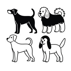 dog set line art silhouette vector white background