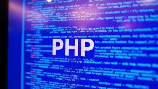 PHP Code Editor Blue Background AI Photo,  Modern Programming,  Coding,  Software Development