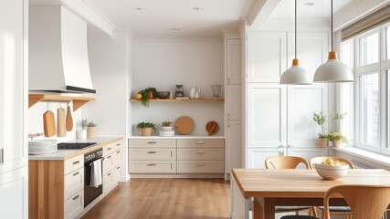 Scandinavian Light Kitchen Interior AI Photo - Bright & Stylish