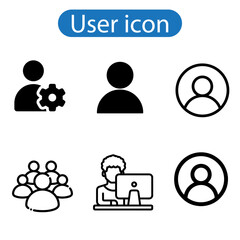 User icon and people line icon. People black vector  art icons illustration on white background.