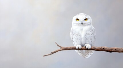 Fototapeta premium Majestic White Owl Gracefully Perched on a Branch Surrounded by Lush Green Foliage Capturing the Essence of Wildlife and Nature in Tranquil Harmony