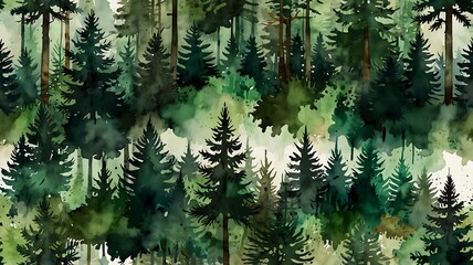 Obraz premium Enchanted Evergreen Forest: A Watercolor Dream