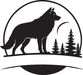 A black and white fox logo type silhouette design