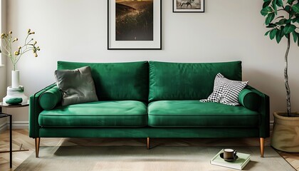 Green sofa in modern living room. mock up