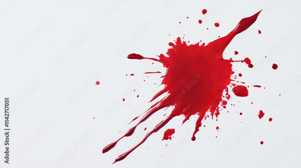 Poster dynamic abstract composition vibrant red splashes and drips on white background, evoking energy and 