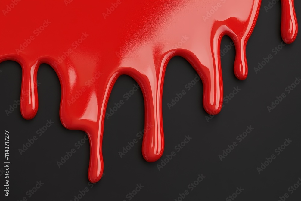 Poster dynamic red liquid dripping down, abstract art with glossy texture and dramatic shadow play, highlig