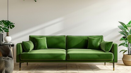 Green sofa in modern living room. mock up