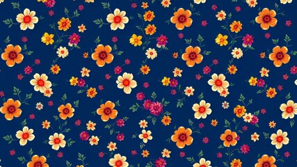 Vintage Floral Seamless Pattern - Dark Blue Background - Ditsy Flowers - Design Print