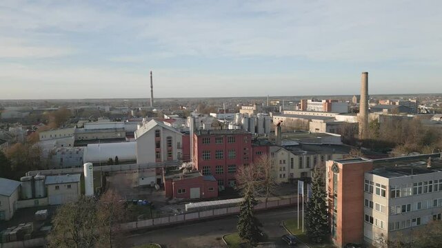 Siauliai, Lithuania - 15th november, 2024: aerial view Gubernija - Historical Unique Brewery factory buildings complex. Manor brewery. Gubernija HUB. Lithuanian beer and kvass produce