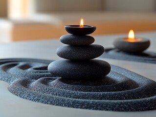 Tranquil, zen-inspired rock garden with carefully raked gravel, minimalistic, meditation, serenity, balance :: smooth stones, peaceful retreat, mindful contemplation 