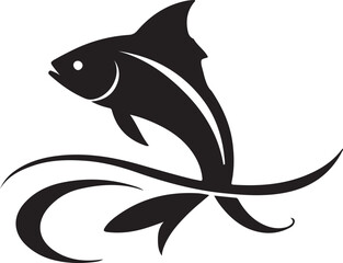 A black and white fish logo type silhouette design