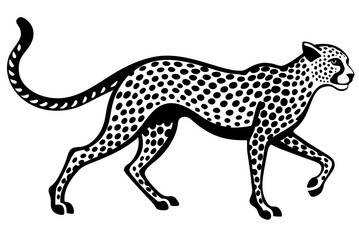 Running Cheetah Silhouette with Spots - Black and White Vector Illustration