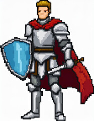 Pixel Art Knight Holding Sword and Shield