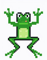 Fototapeta premium Pixel Art Frog Mascot Jumping Mid-Air