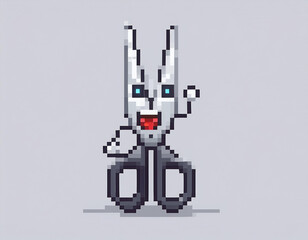 Pixel Art Scissors Mascot with Sharp Smile