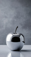 Metallic Apple with Polished Surface and Reflection