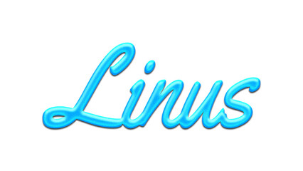 Glowing blue effect of name Linus on white background.	