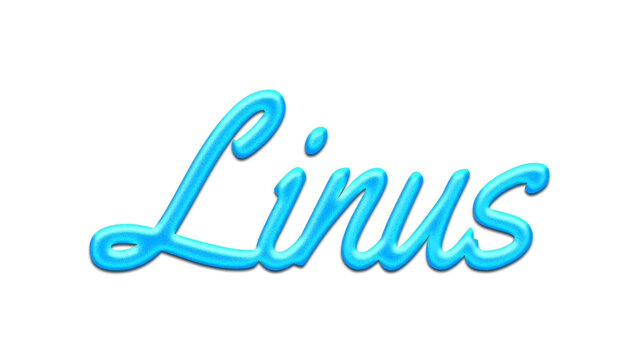 Glowing blue effect of name Linus on white background.	