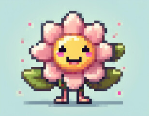 Obraz premium Pixel Art Spring Flower Mascot with Smile