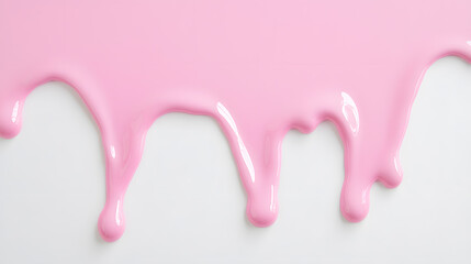 Pastel color pink paint or cream dripping from top on a white background