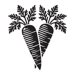 Carrot Silhouette Vector Illustration, Solid White Background.