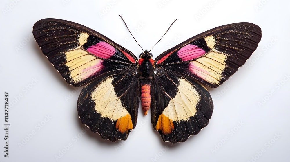 Poster beautiful and colorful butterfly with vibrant patterns and detailed wings displayed on a clean white