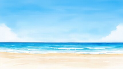 Obraz premium Vibrant Beach Scene with Expansive Blue Sky and Gentle Waves Crashing on Soft Sand Creating a Peaceful and Relaxing Coastal Atmosphere