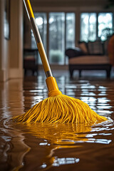 Close up of yellow mop cleaning floor generated.AI