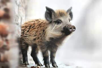 Isolated Wild Boar Full Body Close-Up on White Background - Realistic Wildlife Stock Image