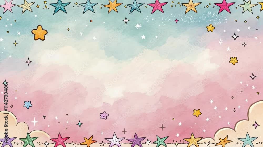 Poster dreamy glow a webpage featuring a soft pastel background encircled by a ling border of tiny stars th