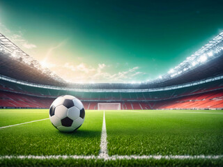 Soccer Ball on a Football Field in a Stadium