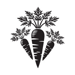 Carrot Silhouette Vector Illustration, Solid White Background.