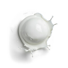 Vanilla ice cream ball scoop with milky splash with drops isolated on white background