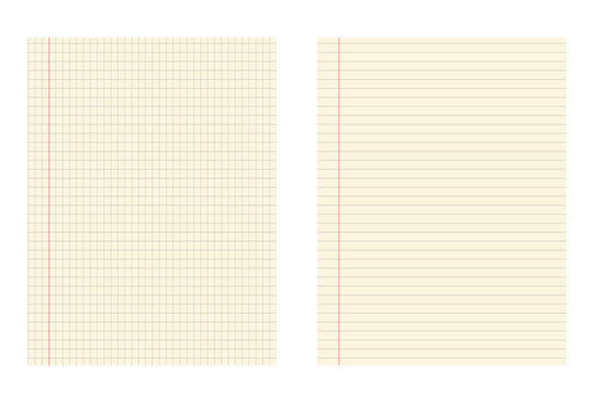 Graph and lined paper template with red margin for school and office use. Geometric pattern for school, wallpaper, textures, notebook. Lined blank