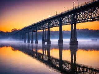 Fototapeta premium Misty Sunrise over River Bridge